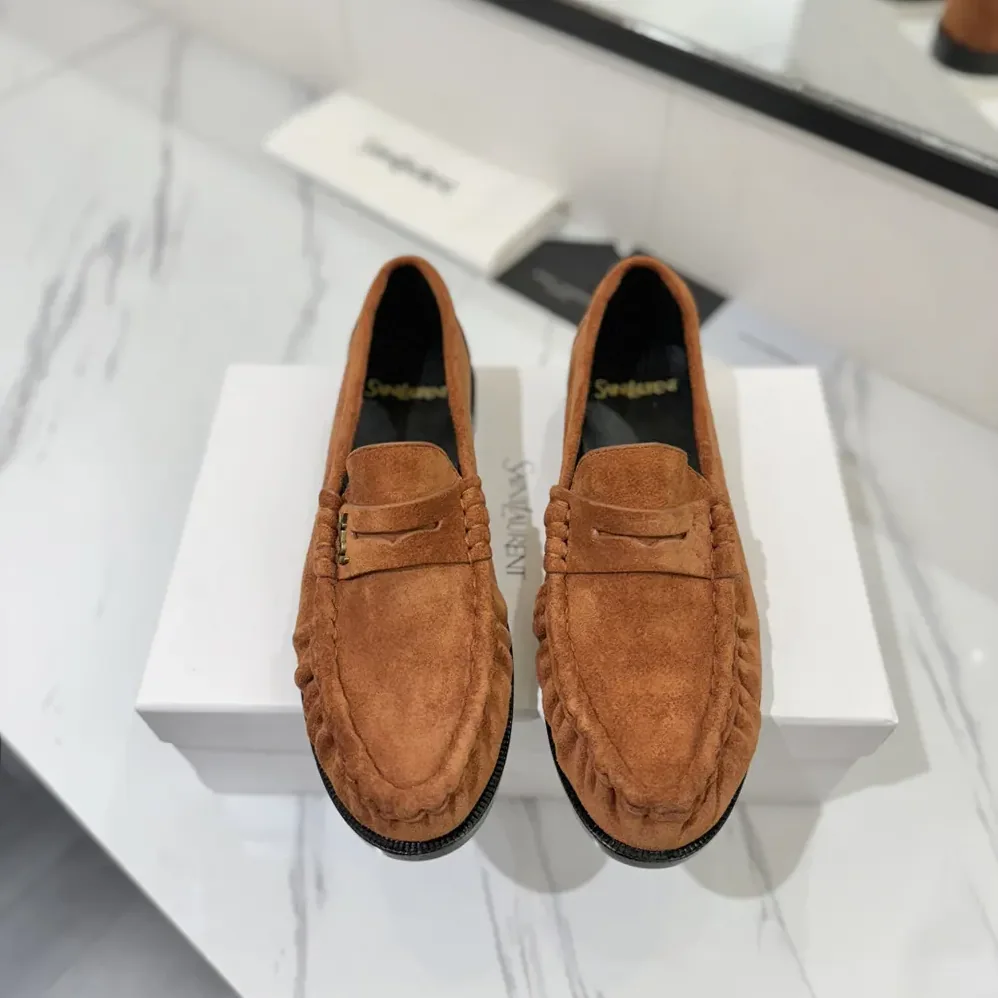 Saint Laurent YSL Laurent Loafers in Suede for Unisex in Brown