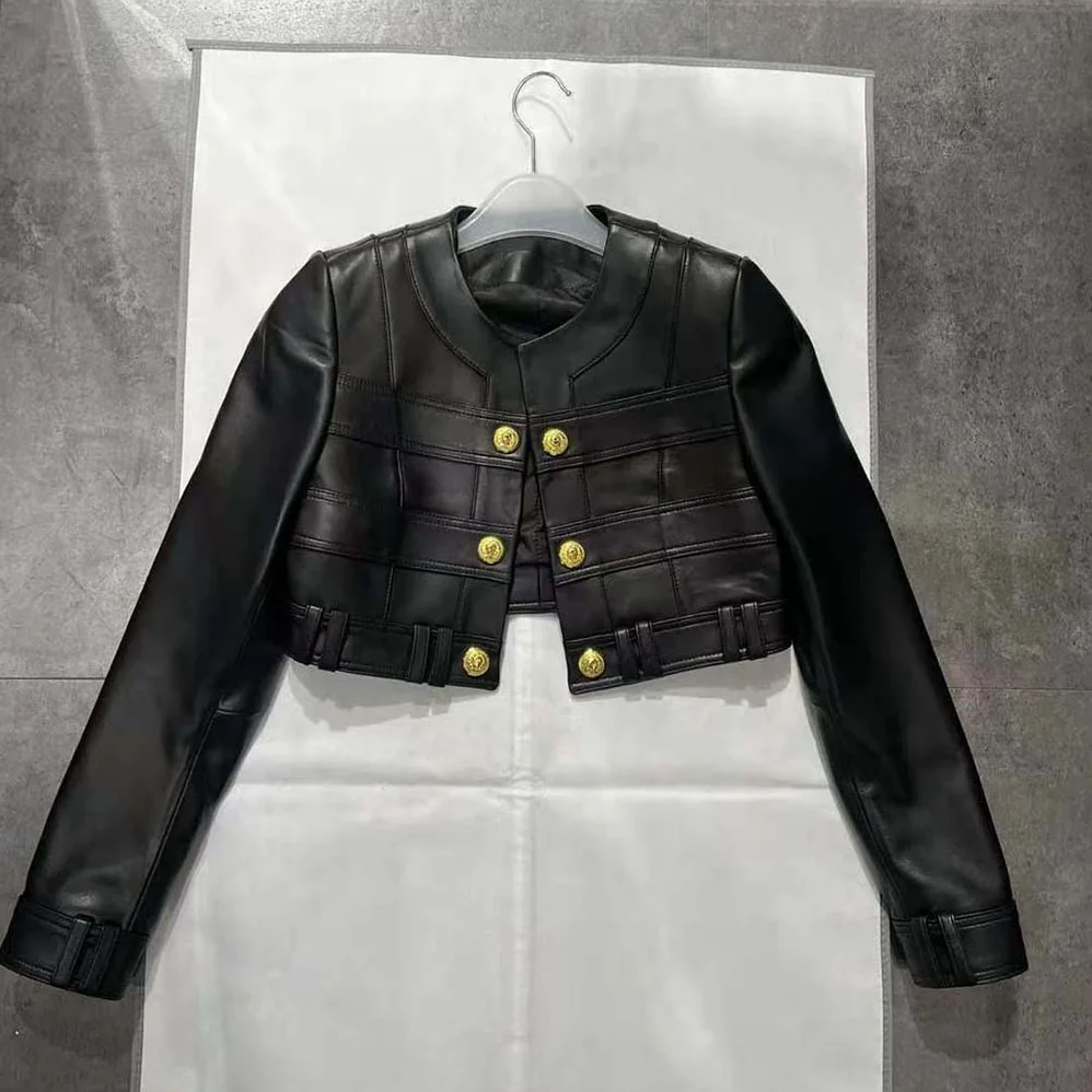 Balmain Short Soft Leather Jacket in Lambskin for Women in Black