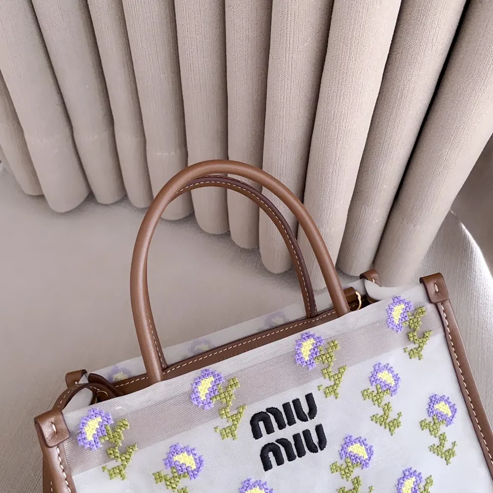 Miu Miu Embroidered Mesh Top for Women in Handle Bag Miu Miu Embroidered Mesh Top for Women in Handle Bag