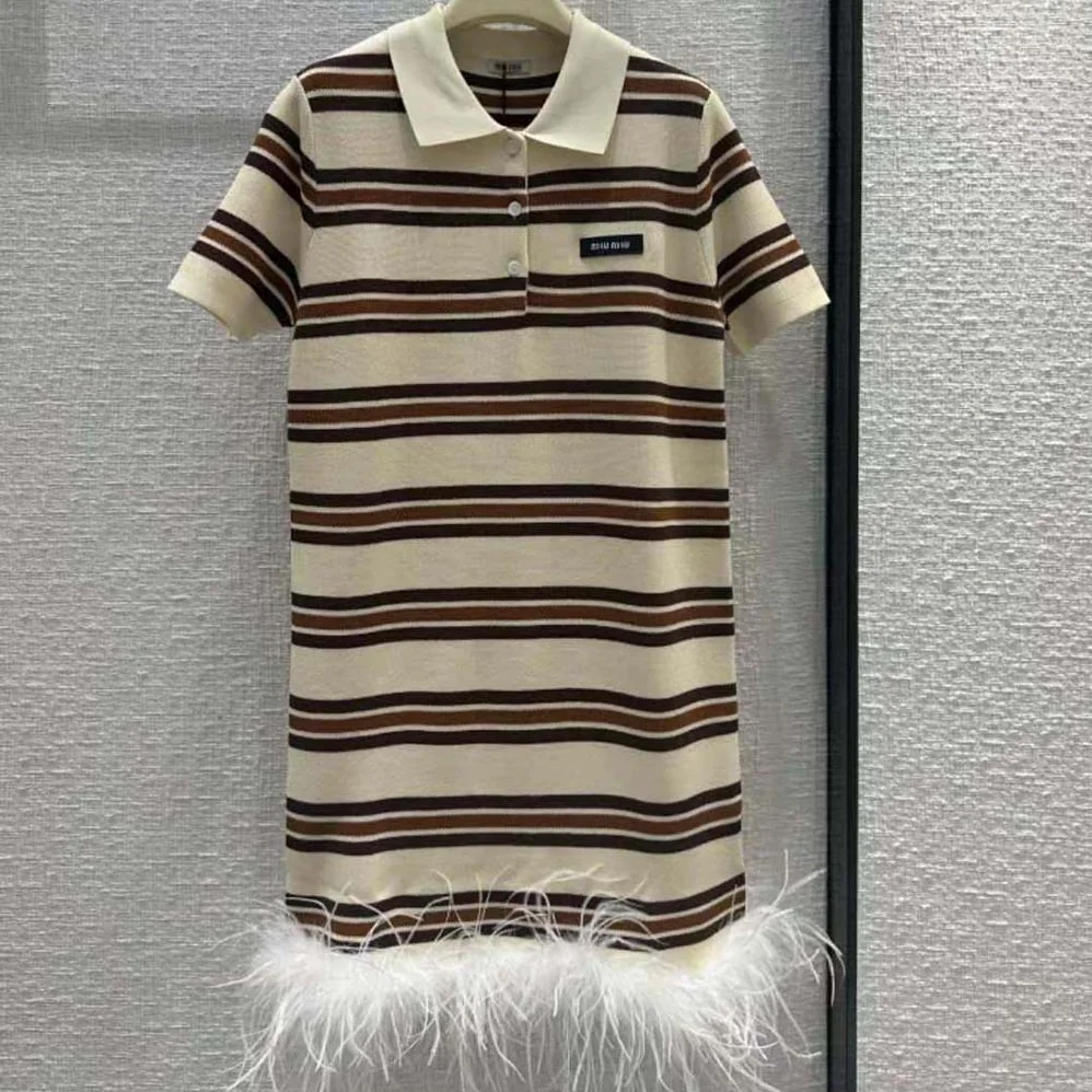 Miu Miu Silk and Cotton Polo Dress with Logo Patch for Women Miu Miu Silk and Cotton Polo Dress with Logo Patch for Women