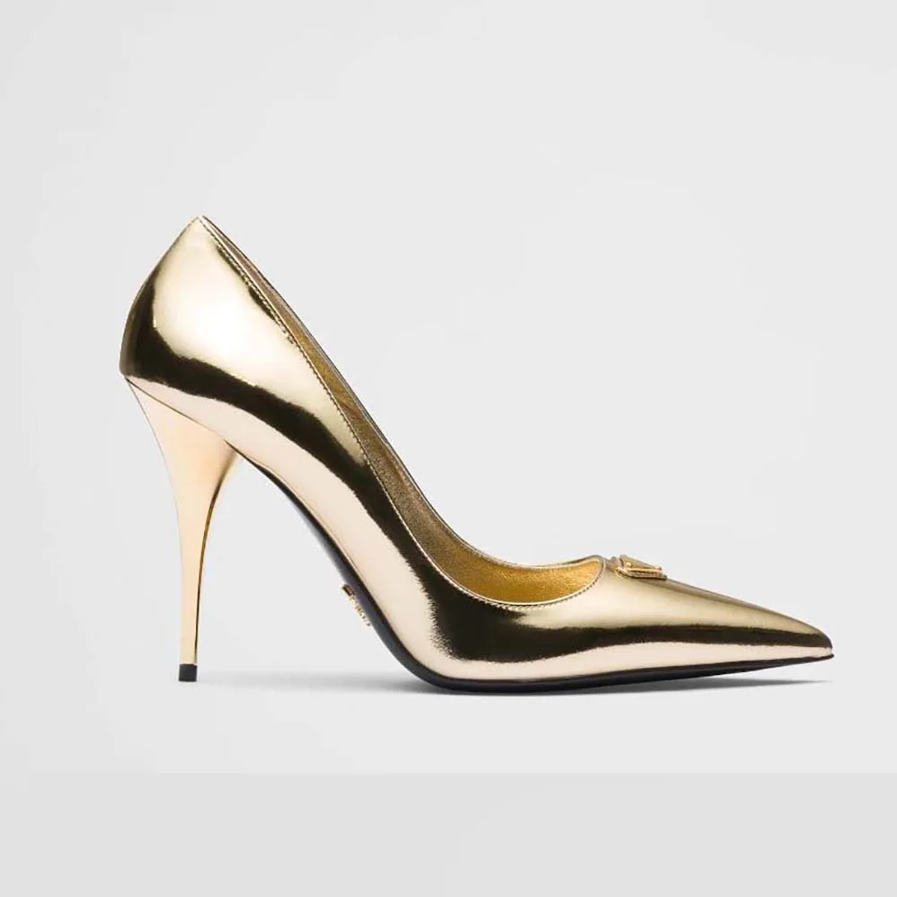 Prada Metallic Leather Pumps for Women in Gold