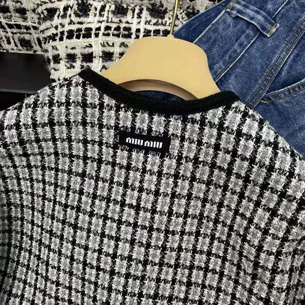 Miu Miu Single-breasted Boucle Jacket with Embroidered Logo for Women