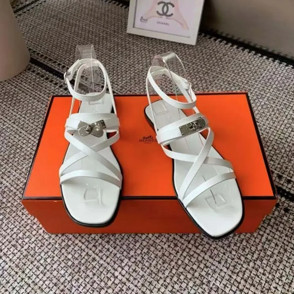 Hermes June Sandal in Calfskin-White H242104Zv90360 for Women
