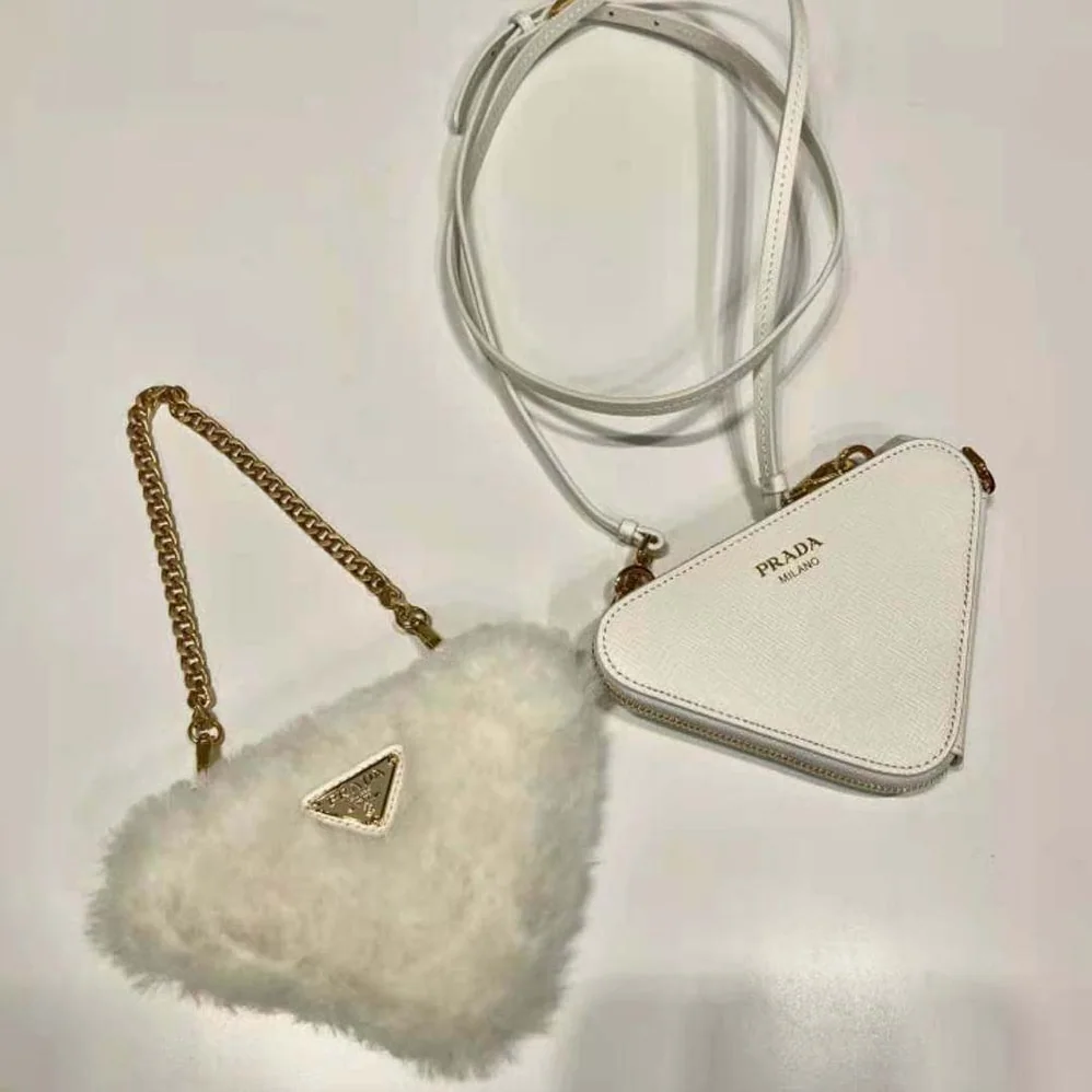Prada Shearling and Saffiano Leather Mini-Pouch for Women in White