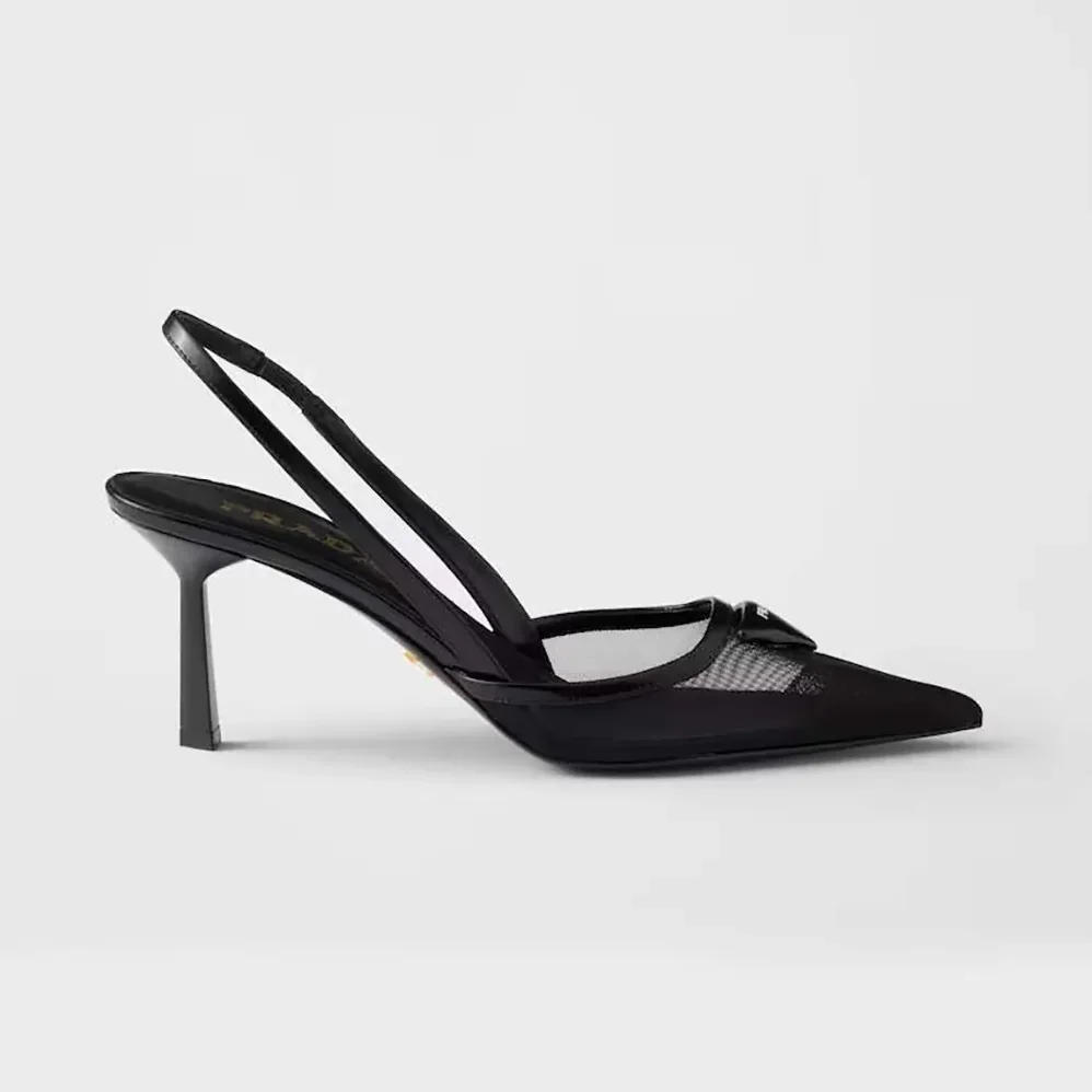 Prada Mesh Fabric Slingback Pumps for Women in Black