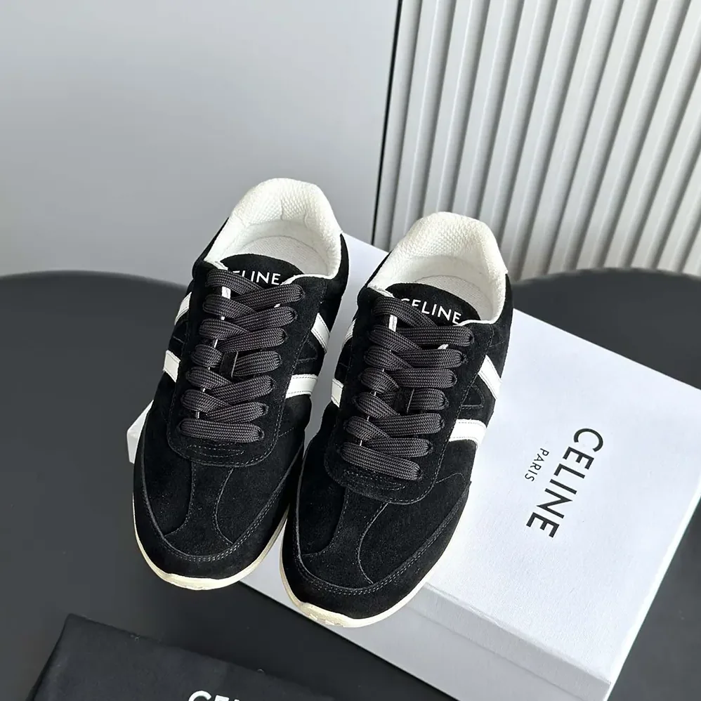 Celine Jogger Low Lace up Sneaker with Triomphe in Suede Calfskin for Unisex in Black