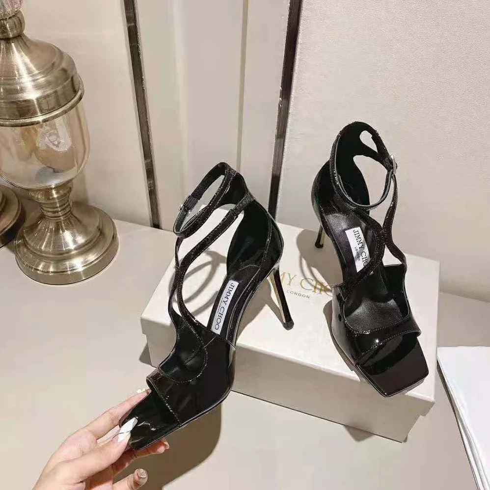Jimmy Choo Azia 110 Black Patent Leather Sandals for Women Jimmy Choo Azia 110 Black Patent Leather Sandals for Women