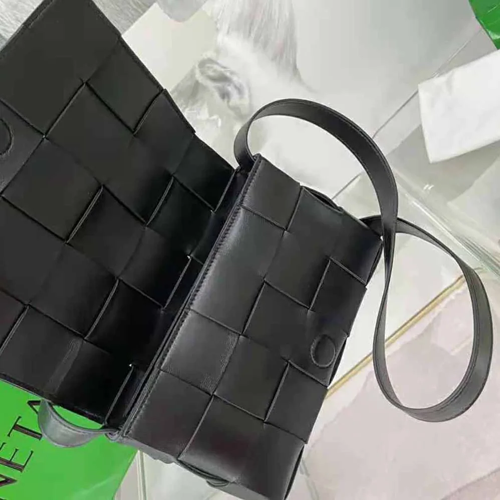 Bottega Veneta Cassette Intreccio Leather Cross-Body Bag for Women in Black