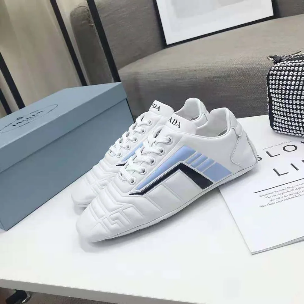 Prada Rev Leather Sneakers for Women in White Prada Rev Leather Sneakers for Women in White