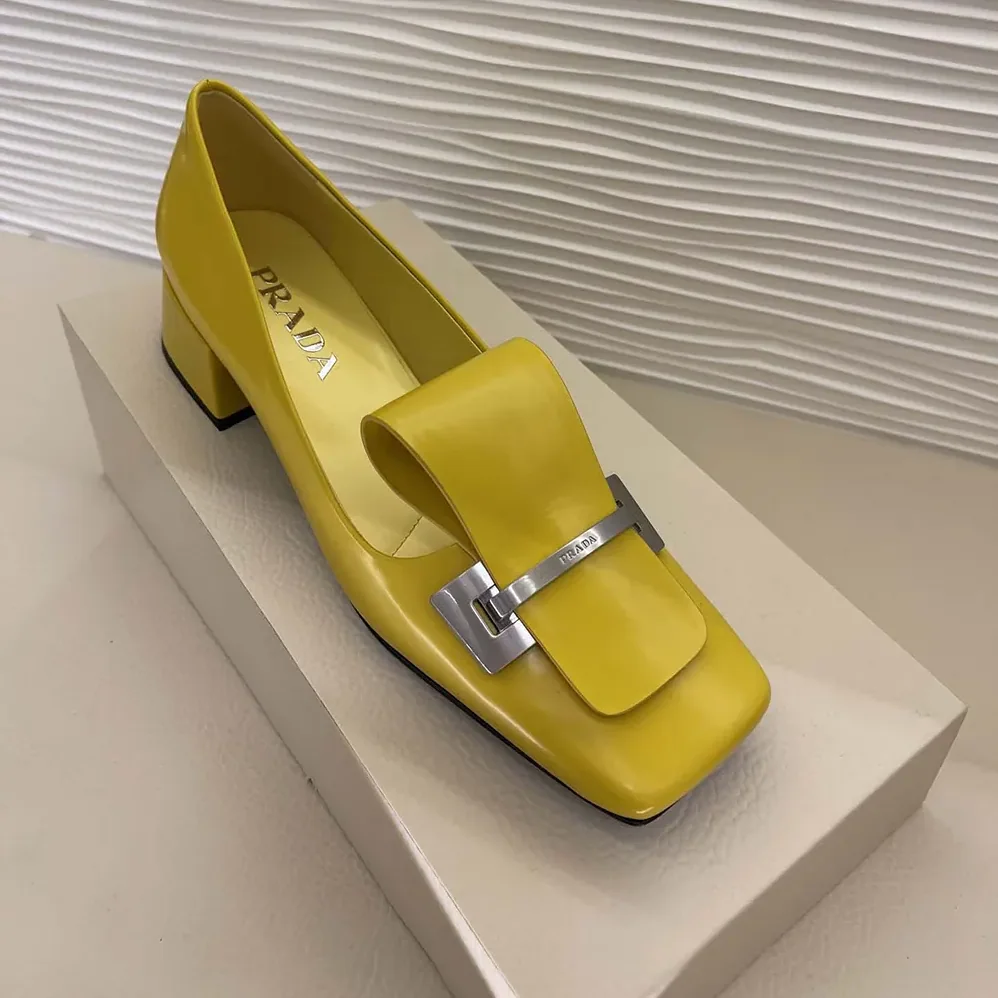 Prada Brushed Leather Pumps for Women in Yellow