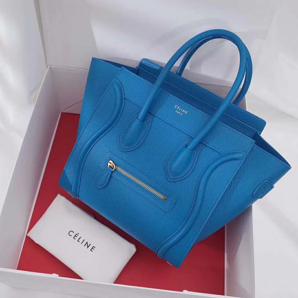 Celine Micro Luggage Handbag in Drummed Calfskin for Women in Blue Celine Micro Luggage Handbag in Drummed Calfskin for Women in Blue