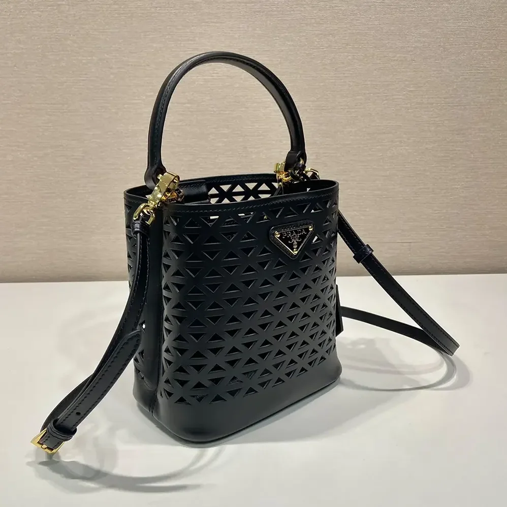 Prada Panier Leather Mini-bag with Cut-out Motif for Women in Black Prada Panier Leather Mini-bag with Cut-out Motif for Women in Black