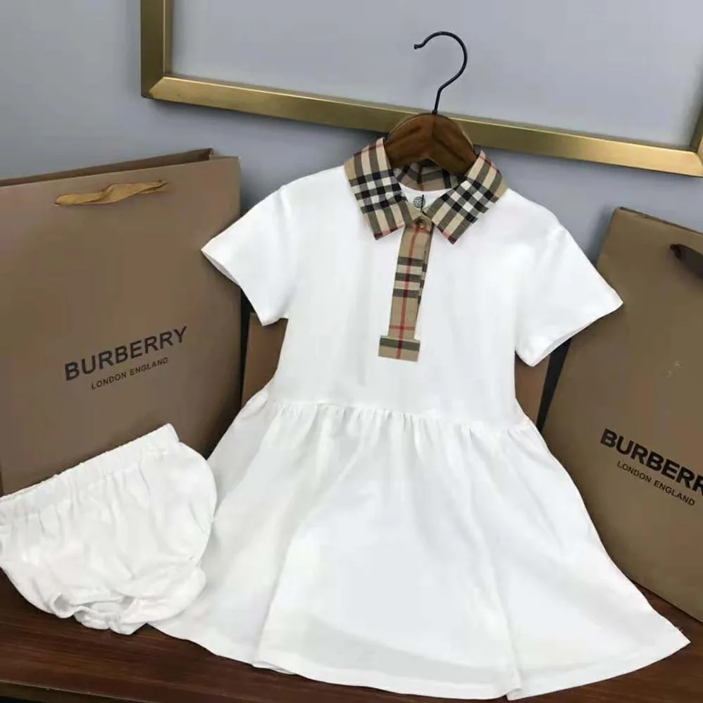 Burberry Toddler Girls' Check Trim Stretch Cotton Piqué Dress with Bloomers Burberry Toddler Girls' Check Trim Stretch Cotton Piqué Dress with Bloomers