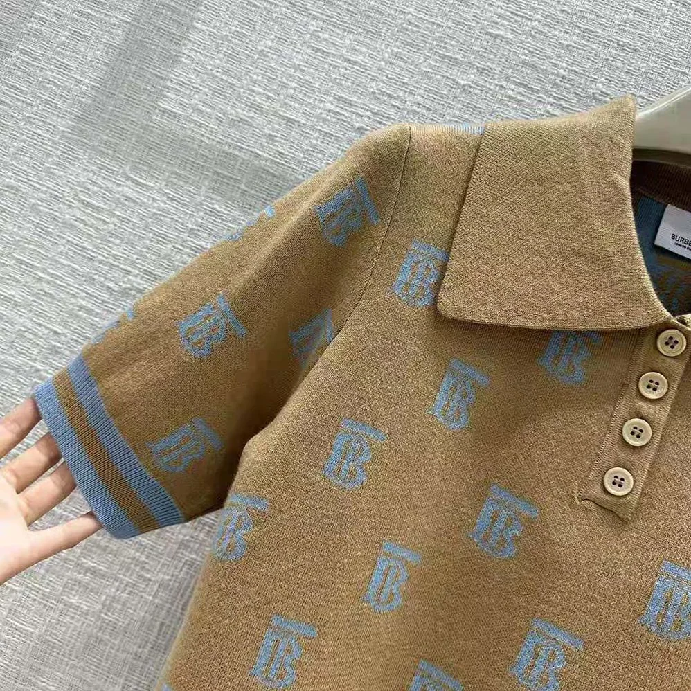 Burberry Monogram Wool Silk Blend Polo Shirt for Women