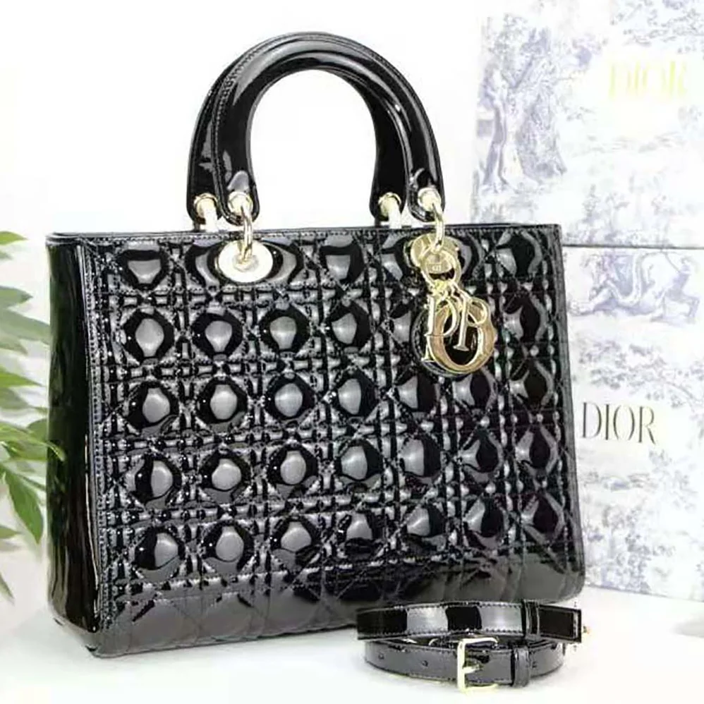 Dior Large Lady Dior Bag Black Patent Cannage Calfskin for Women Dior Large Lady Dior Bag Black Patent Cannage Calfskin for Women
