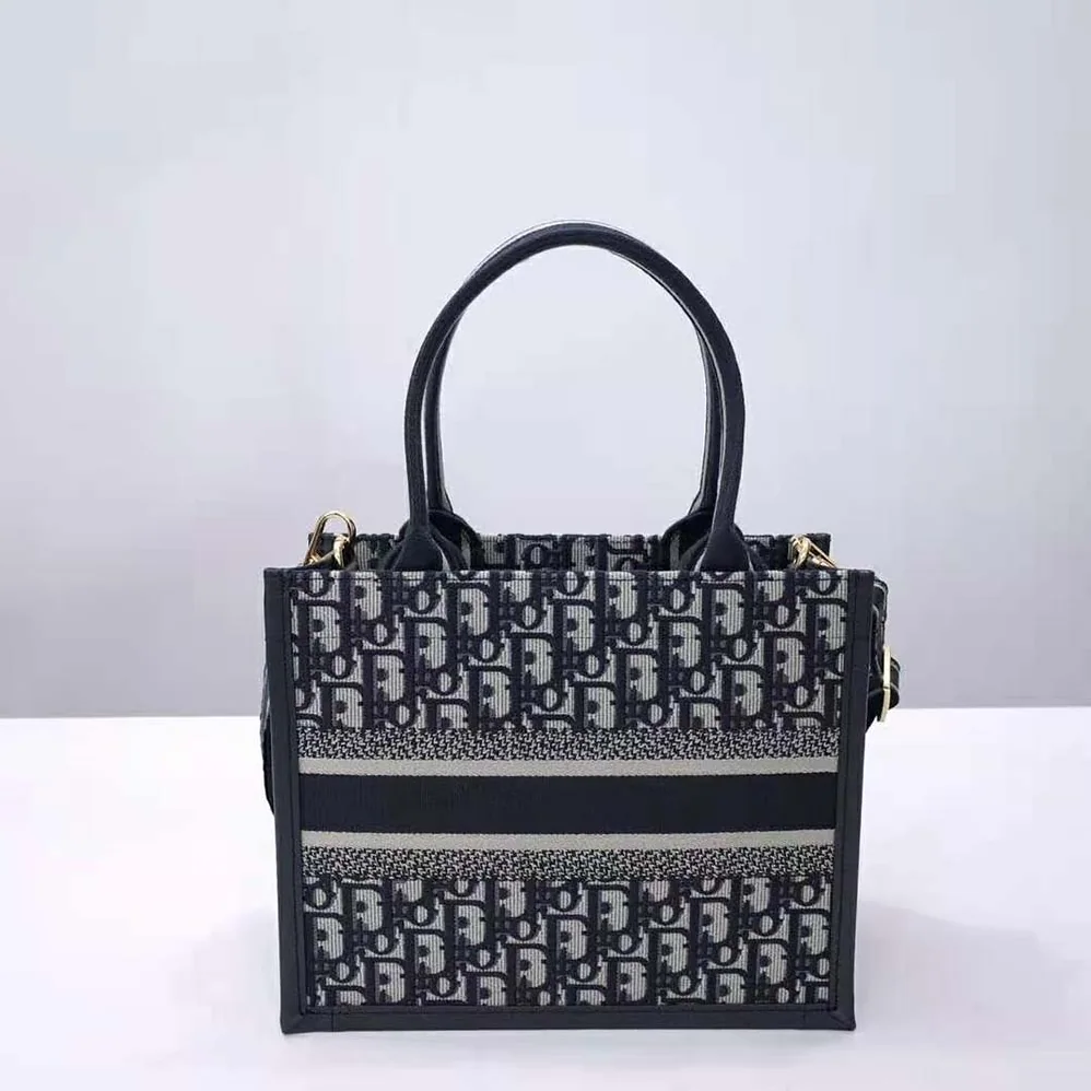 Dior Small Dior Book Tote Blue Dior Oblique Embroidery and Calfskin for Women