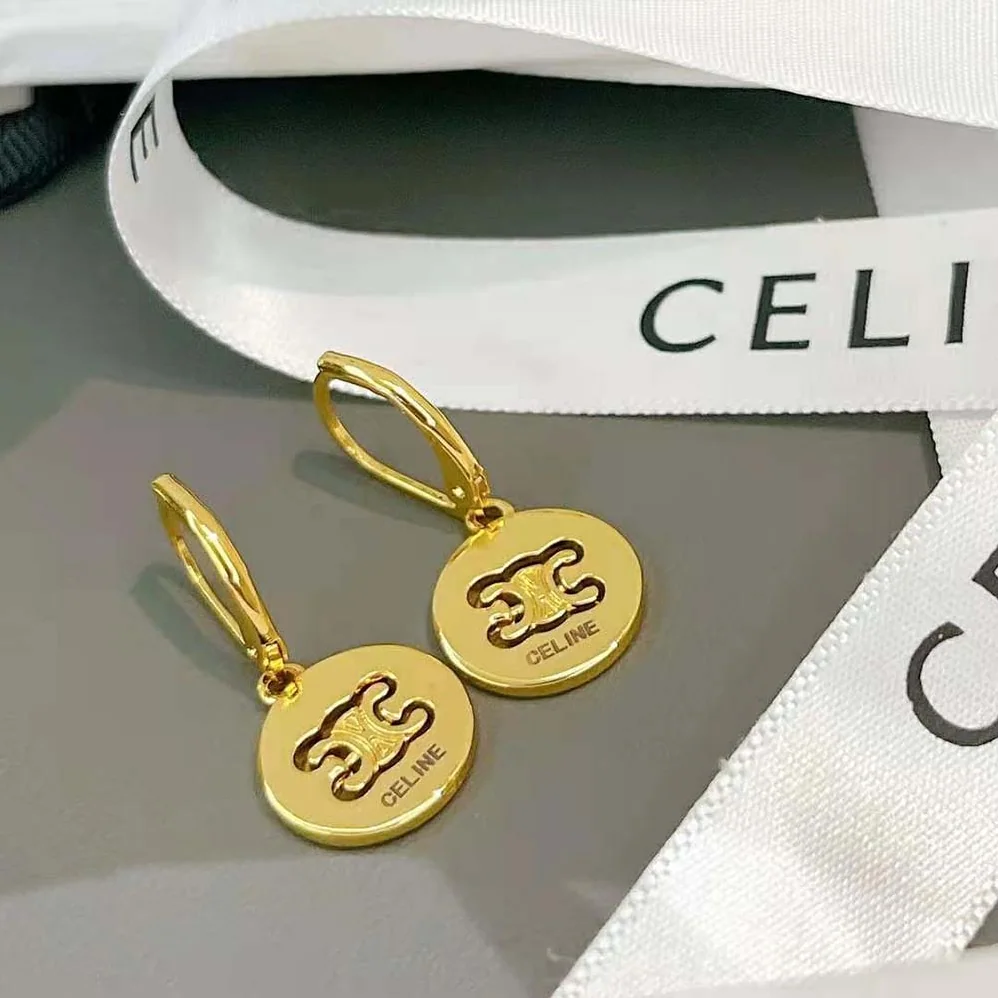 Celine Triomphe Swivel Earrings in Brass with Gold Finish for Women