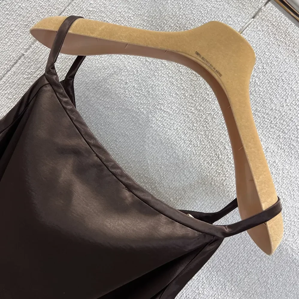 Miu Miu Long Satin Dress for Women in Brown Miu Miu Long Satin Dress for Women in Brown