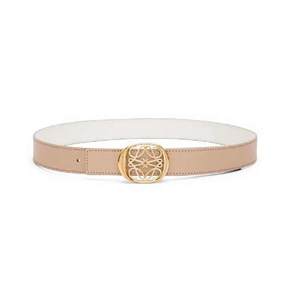 Loewe Reversible Anagram Ellipse Belt in Smooth Calfskin for Women in Beige Loewe Reversible Anagram Ellipse Belt in Smooth Calfskin for Women in Beige