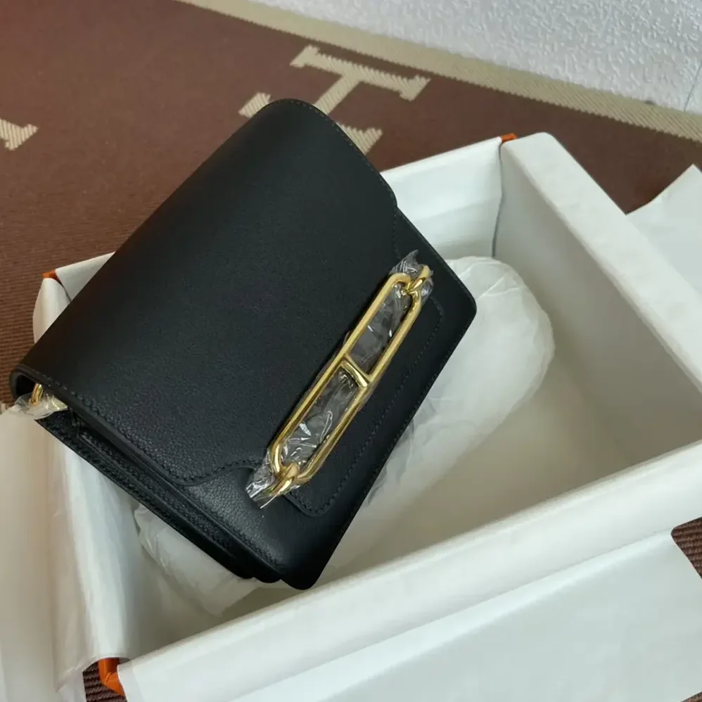 Hermes Roulis Mini Bag in Evercolor Calfskin for Women in Black/Gold