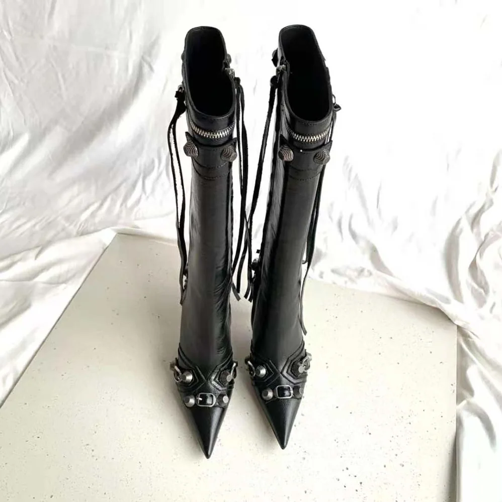 Balenciaga Cagole 90mm Boot in Black Arena Lambskin for Women