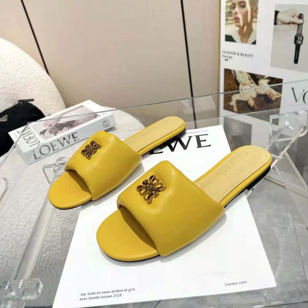 Loewe Anagram Padded Slide in Lambskin for Women in Yellow