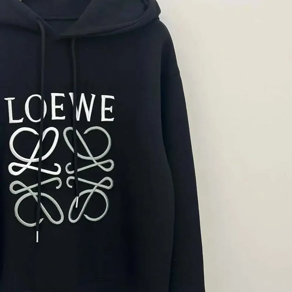 Loewe Anagram Regular Fit Hoodie in Cotton for Men in Black Loewe Anagram Regular Fit Hoodie in Cotton for Men in Black