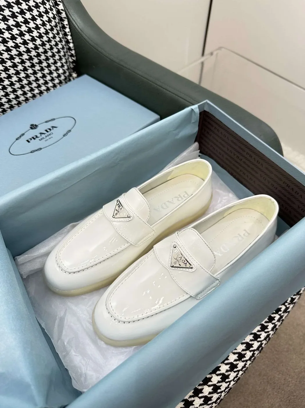 Prada Brushed Loafers White