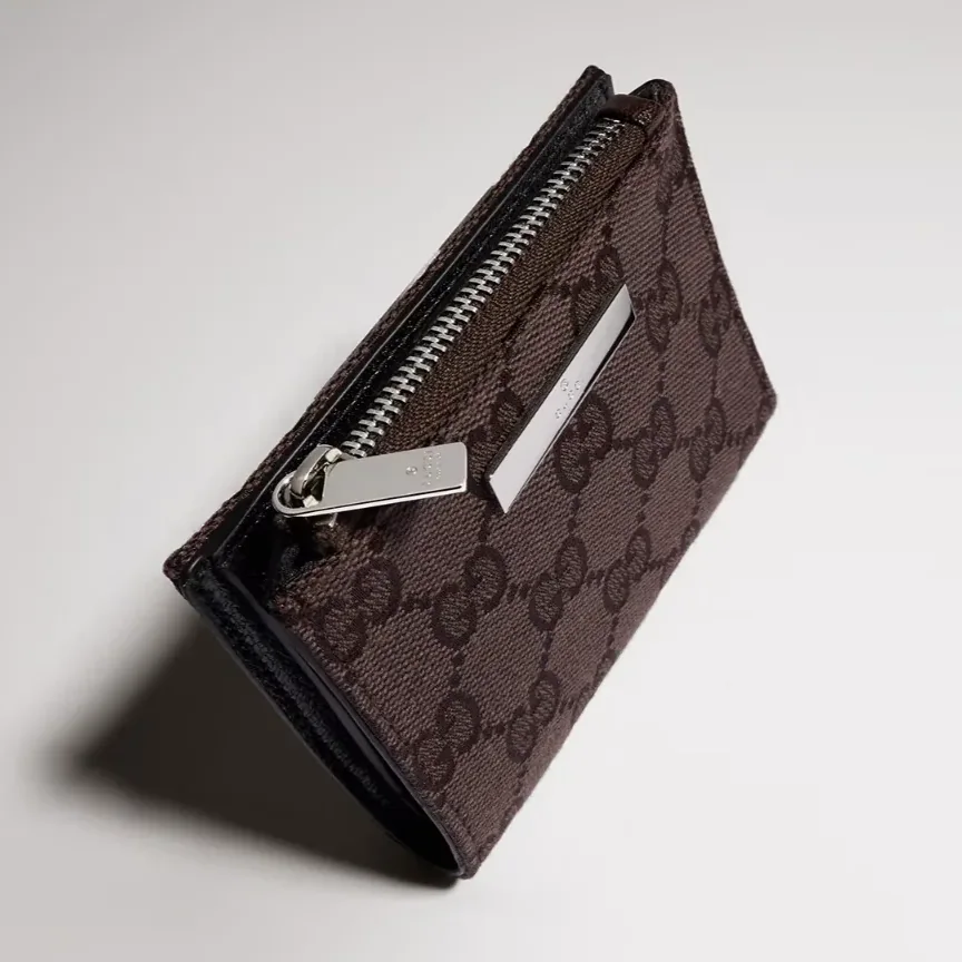 Gucci Wallet with Gucci Plaque Small in Dark Brown Palladium Hardware