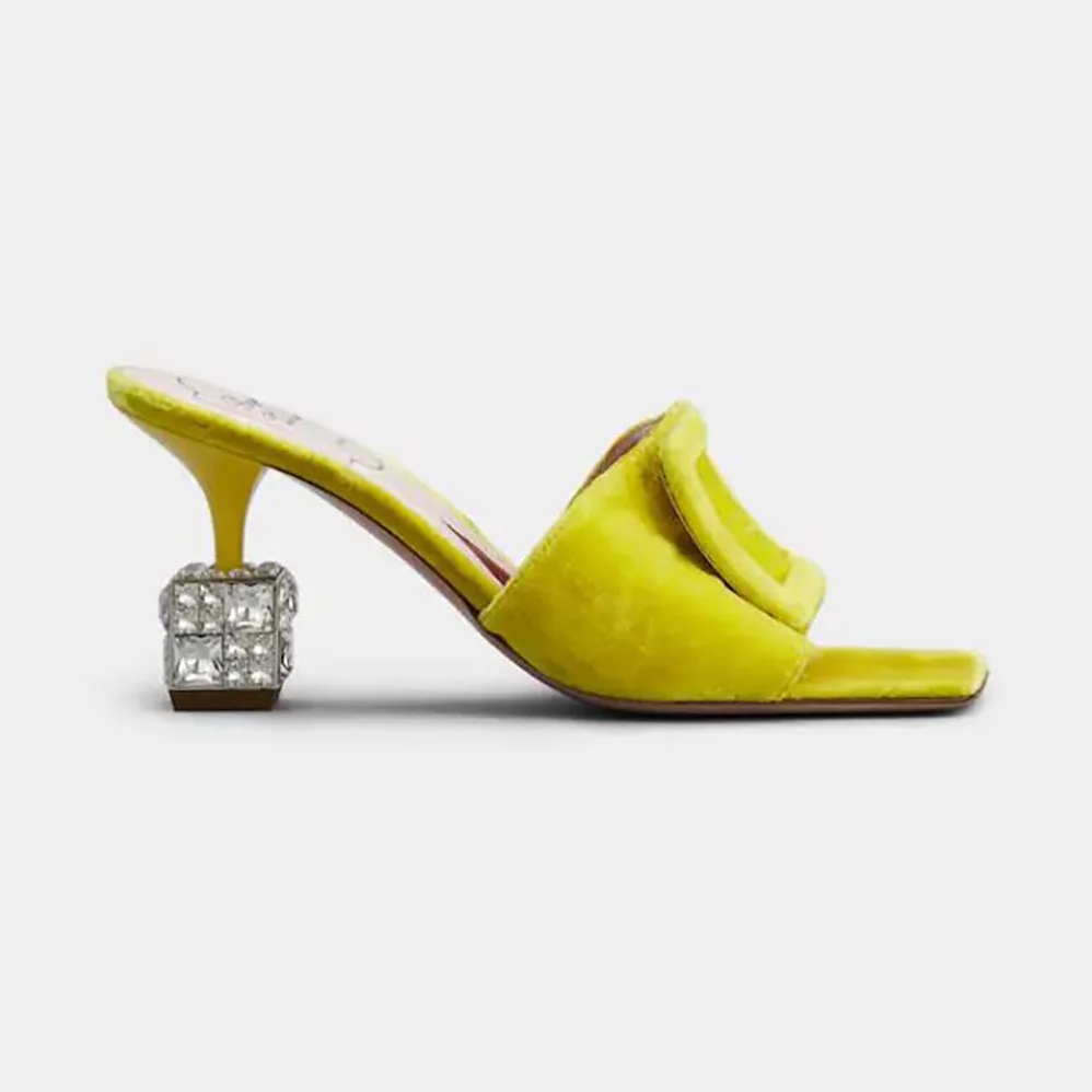 Roger Vivier Cube Strass Heel Mules in Velvet for Women in Yellow