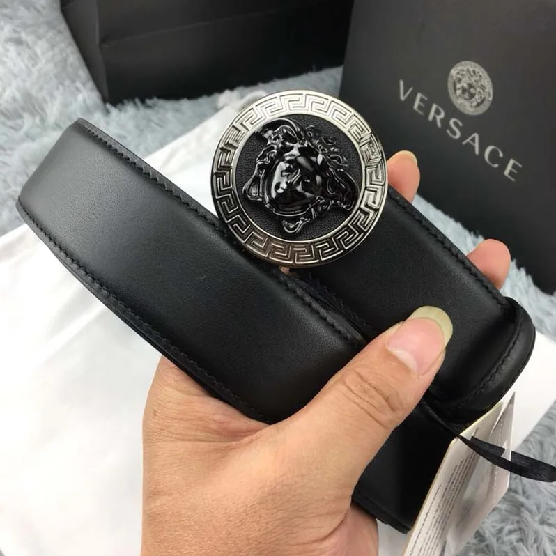 Versace Medusa Greca Leather Belt for Men in Black Versace Medusa Greca Leather Belt for Men in Black