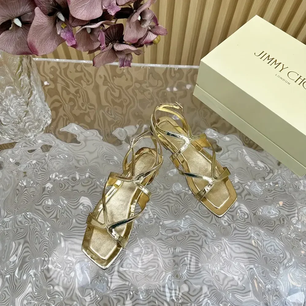 Jimmy Choo Ayla Flat Gold Metallic Leather Flats for Women Jimmy Choo Ayla Flat Gold Metallic Leather Flats for Women