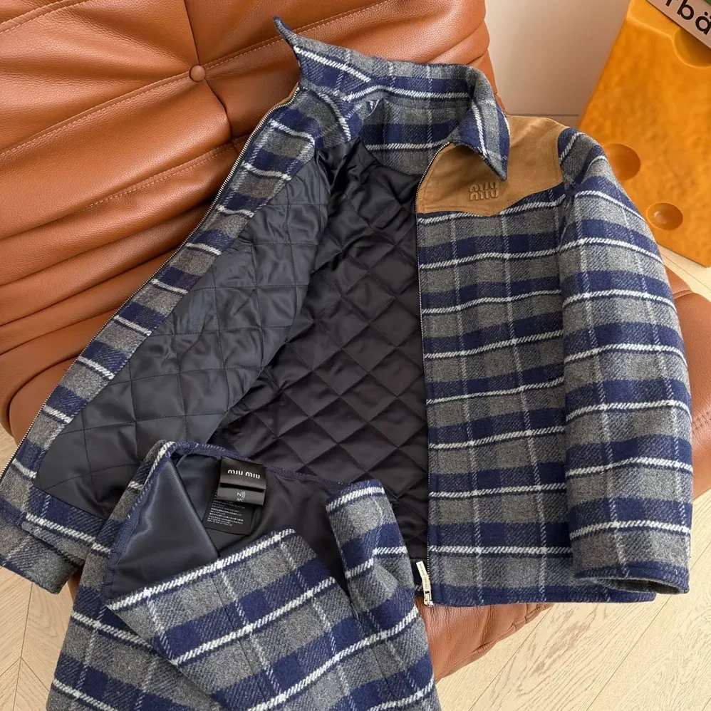 Miu Miu Checked Blouson Jacket for Women Miu Miu Checked Blouson Jacket for Women