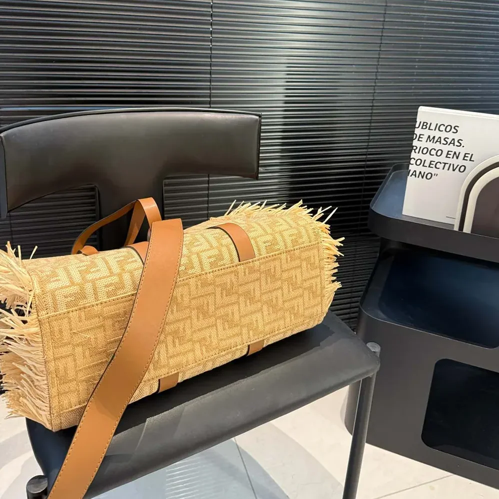 Fendi Summer Tote Jacquard Fabric Bag with Raffia FF for Women