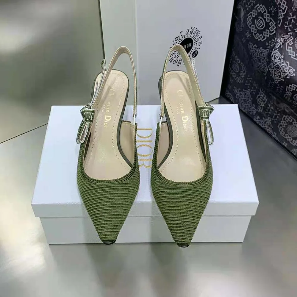 Dior J'Adior Slingback Pump Khaki Embroidered Cotton for Women Dior J'Adior Slingback Pump Khaki Embroidered Cotton for Women
