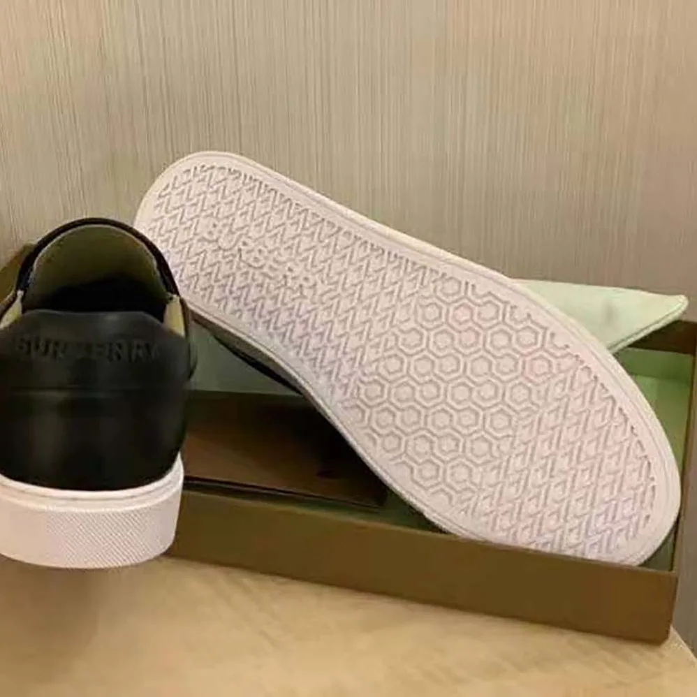 Burberry Leather and Vintage Check Slip-on Sneakers for Women in Black