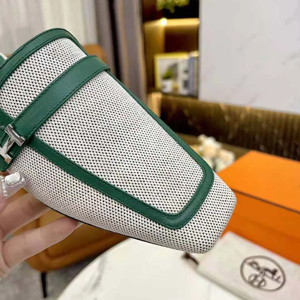 Hermes in H Canvas and Calfskin for Women in Green