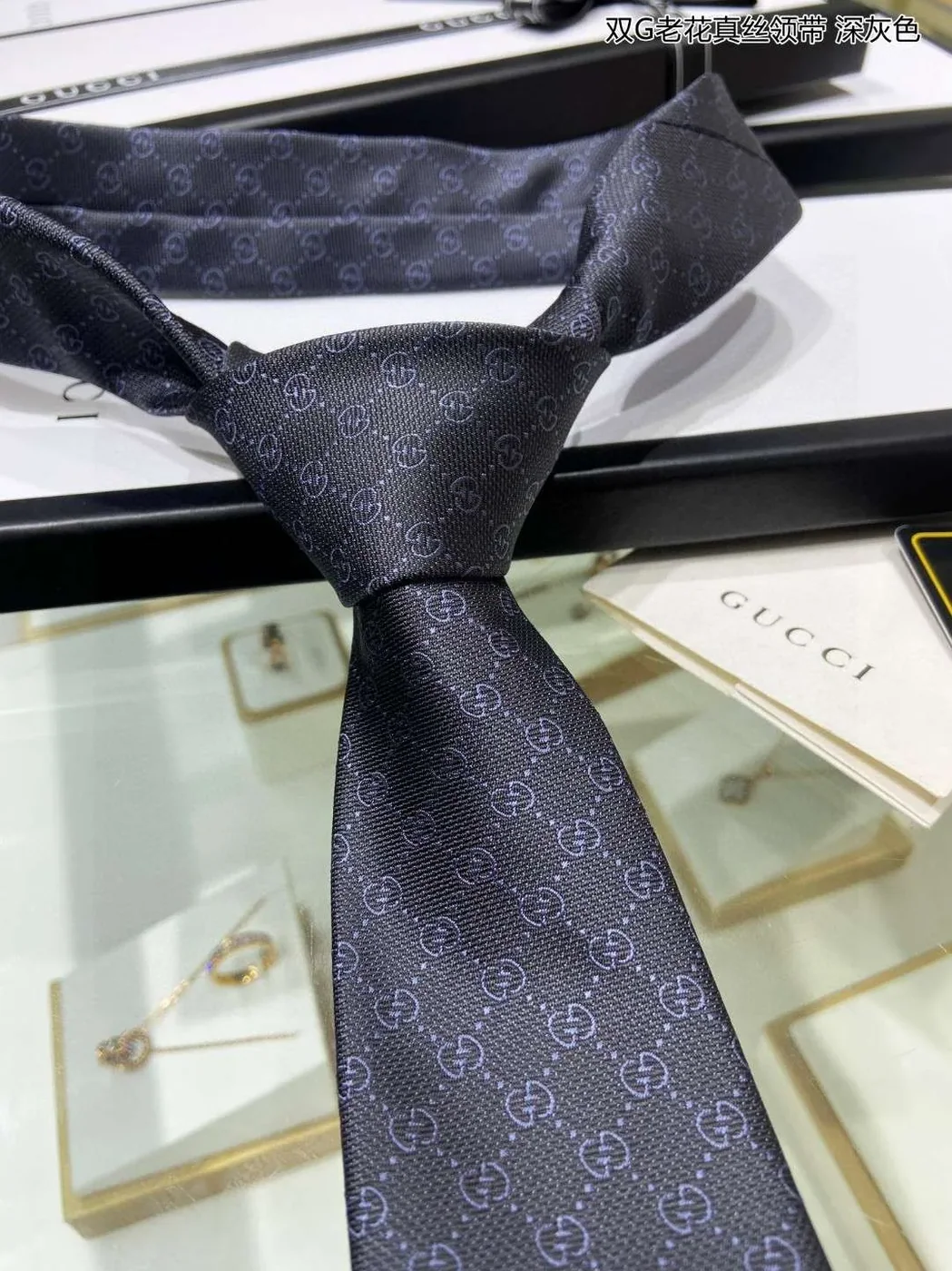 Gucci GG Pattern Silk Tie Black GG for Men Gucci GG Pattern Silk Tie Black GG for Men