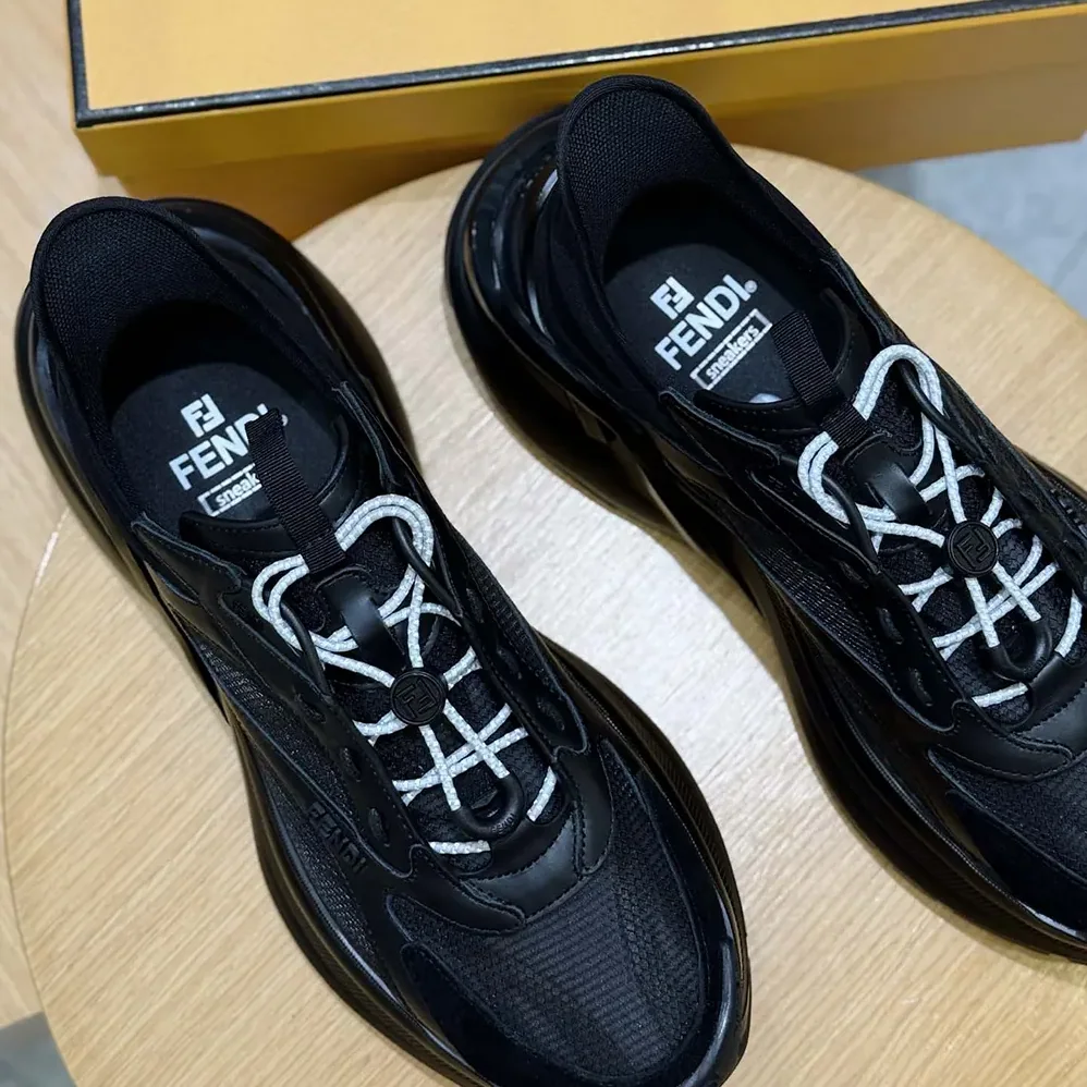Fendi F-Light Sneakers Black Leather and Mesh Running Shoes for Unisex Fendi F-Light Sneakers Black Leather and Mesh Running Shoes for Unisex