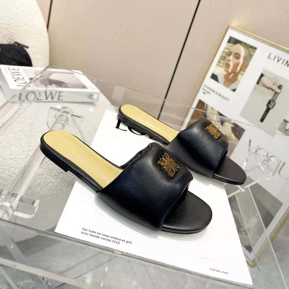 Loewe Anagram Padded Slide in Lambskin for Women in Black