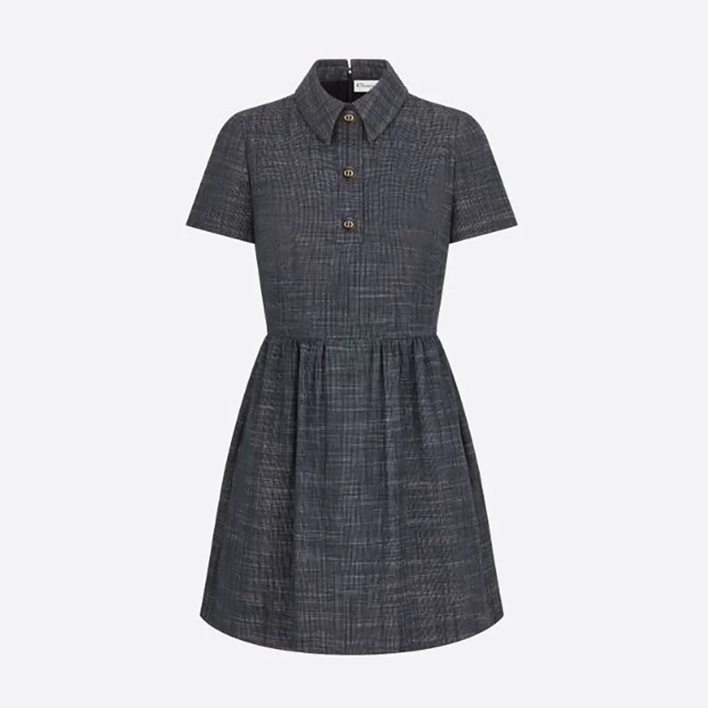 Dior Short Dress Blue-Gray Technical Cotton Canvas and Linen for Women