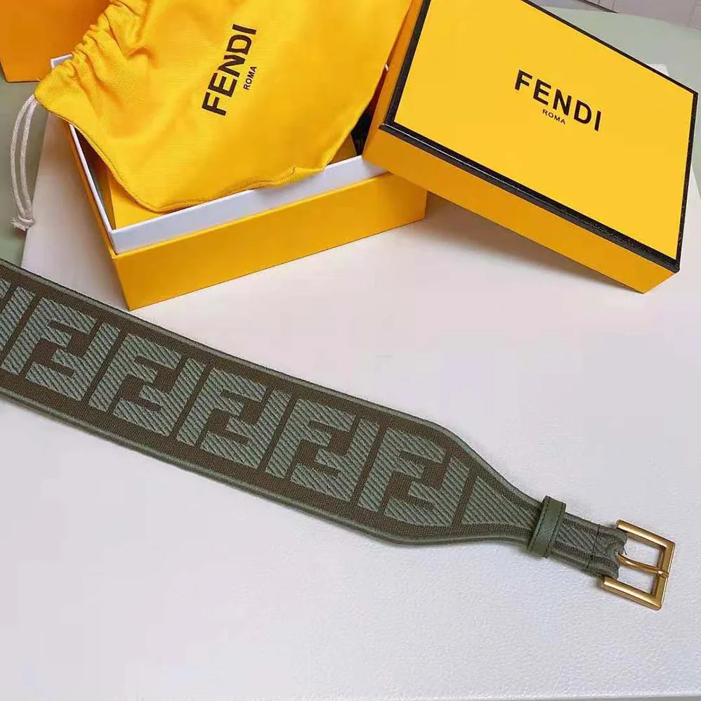 Fendi Canvas High Waist Belt 6 cm for Women in Green Fendi Canvas High Waist Belt 6 cm for Women in Green