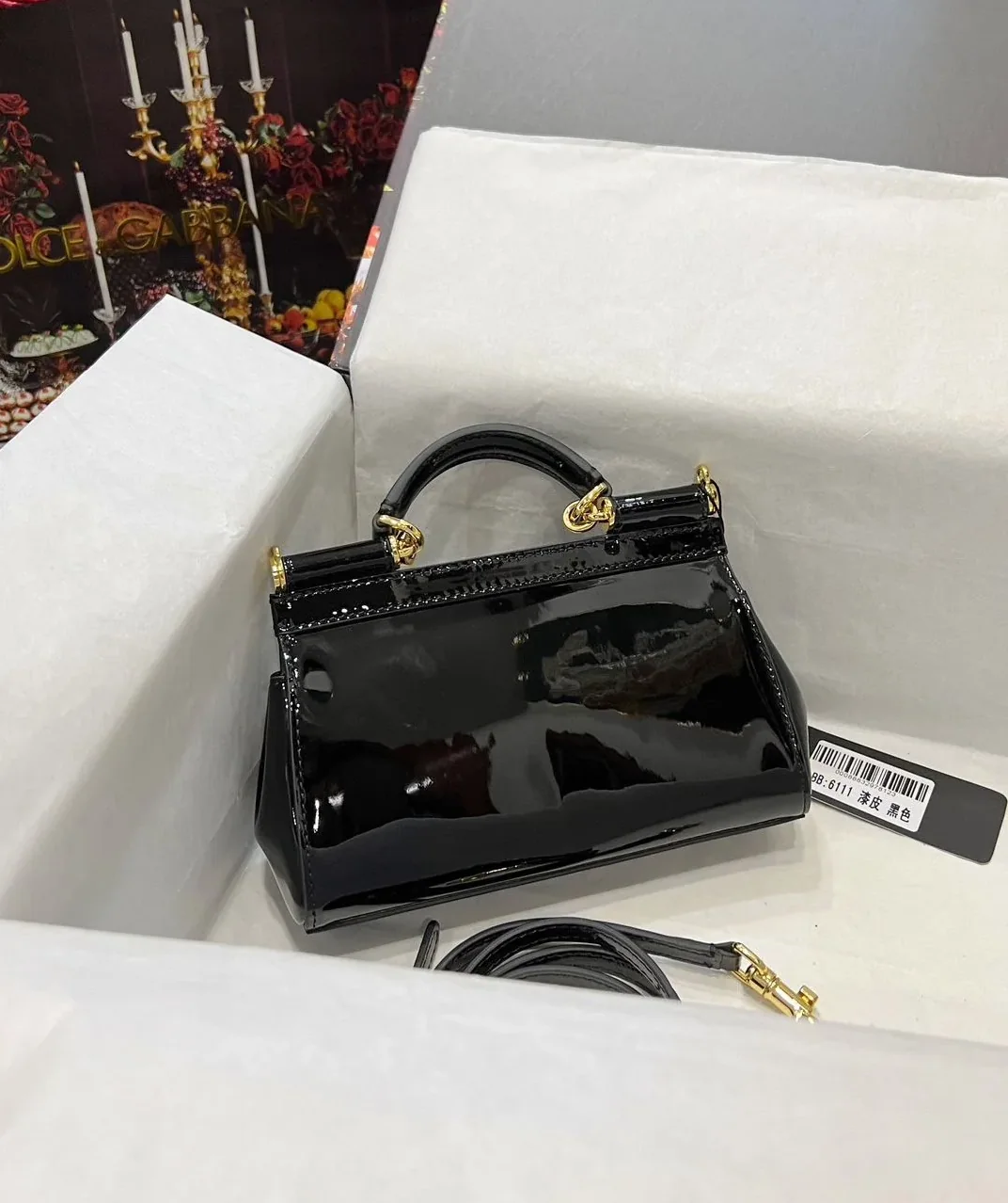 Dolce & Gabbana Sicily Bag In Polished Black Mini Size / 7 Inches