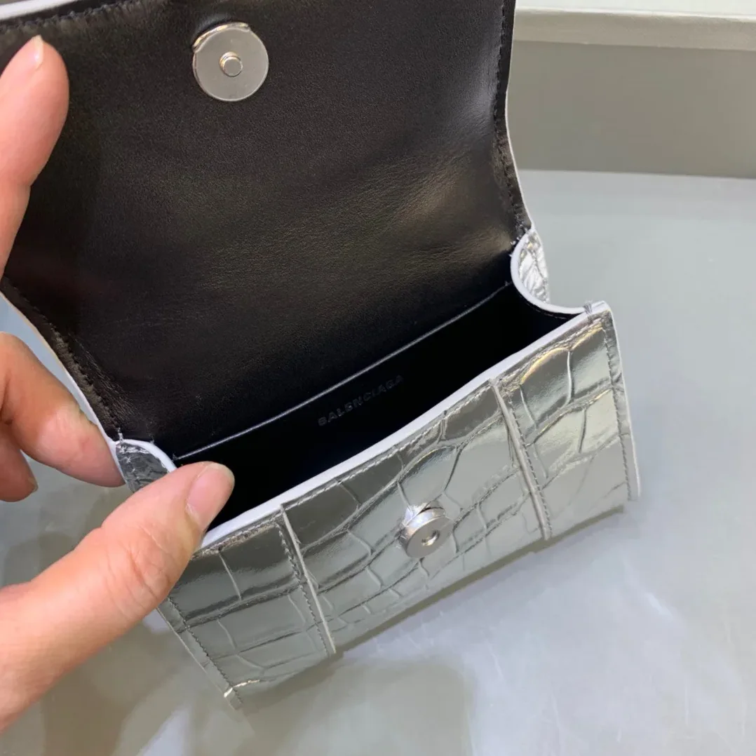 Balenciaga Hourglass Mini Handbag With Chain In Sliver