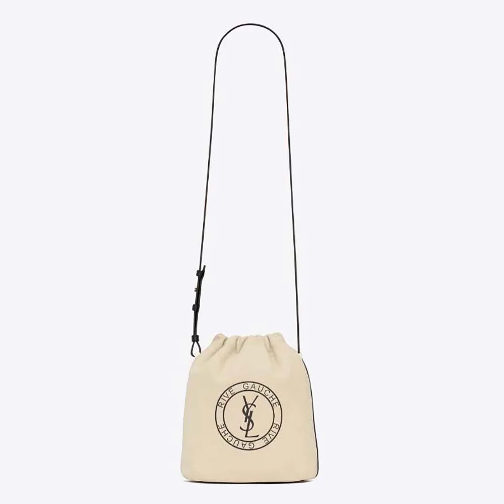 Saint Laurent YSL Rive Gauche Laced Bucket Bag in Smooth Leather for Men in Beige