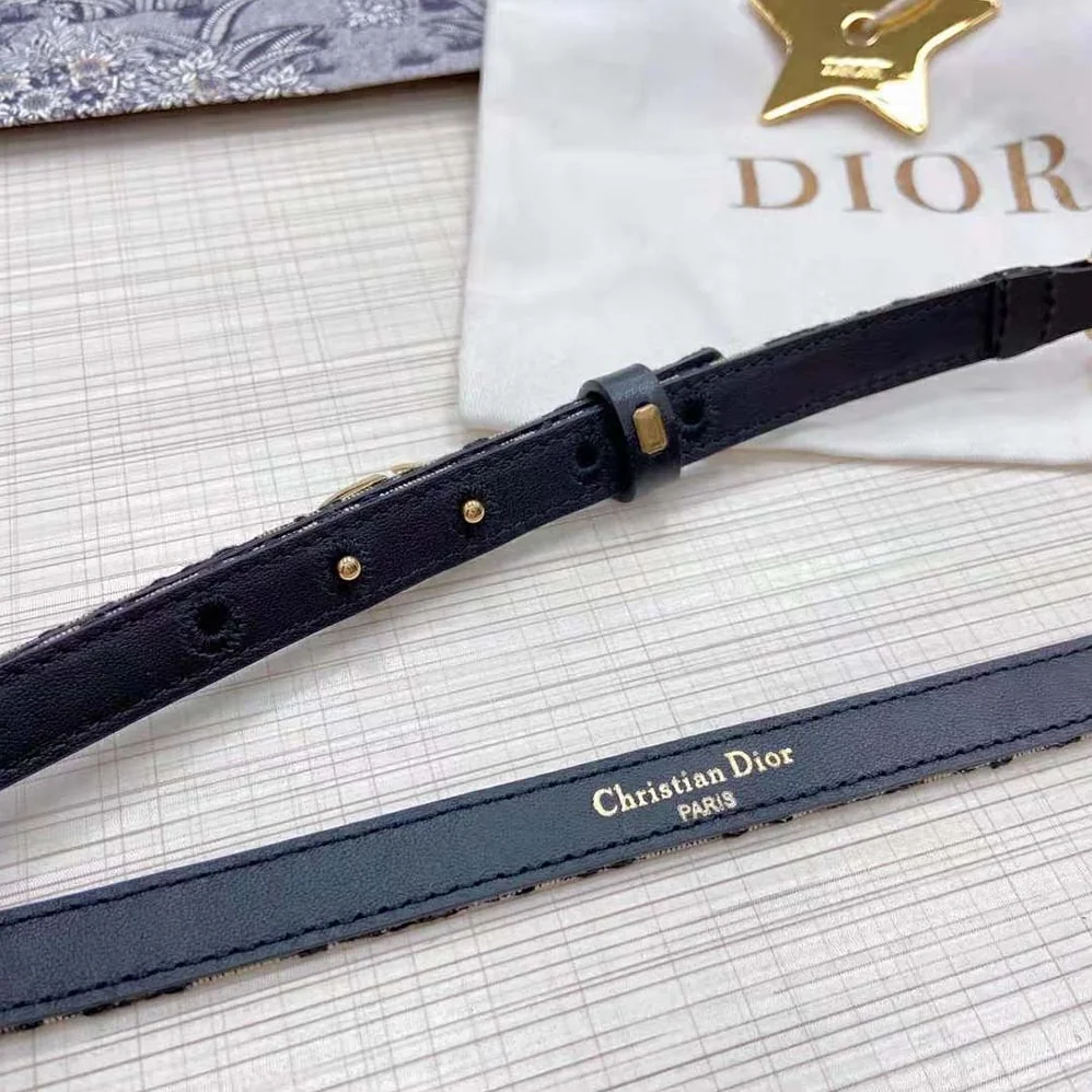 Dior Caro Belt Blue Dior Oblique Jacquard with Shiny Gold-Finish Metal 15 MM for Women