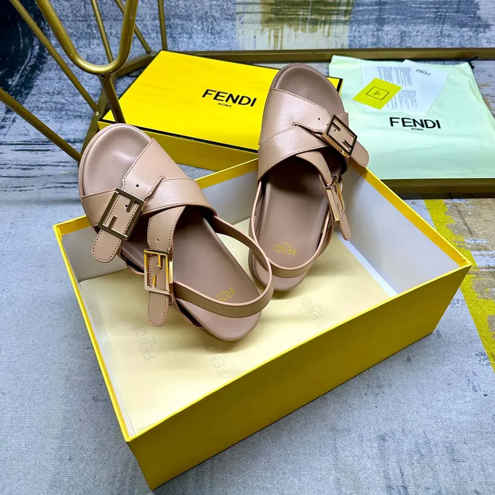 Fendi Feel Beige Leather Slides for Women