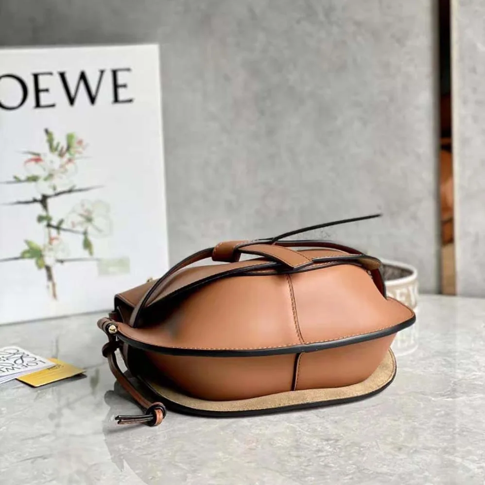 Loewe Small Gate Bag in Soft Calfskin and Jacquard for Women in Brown Loewe Small Gate Bag in Soft Calfskin and Jacquard for Women in Brown