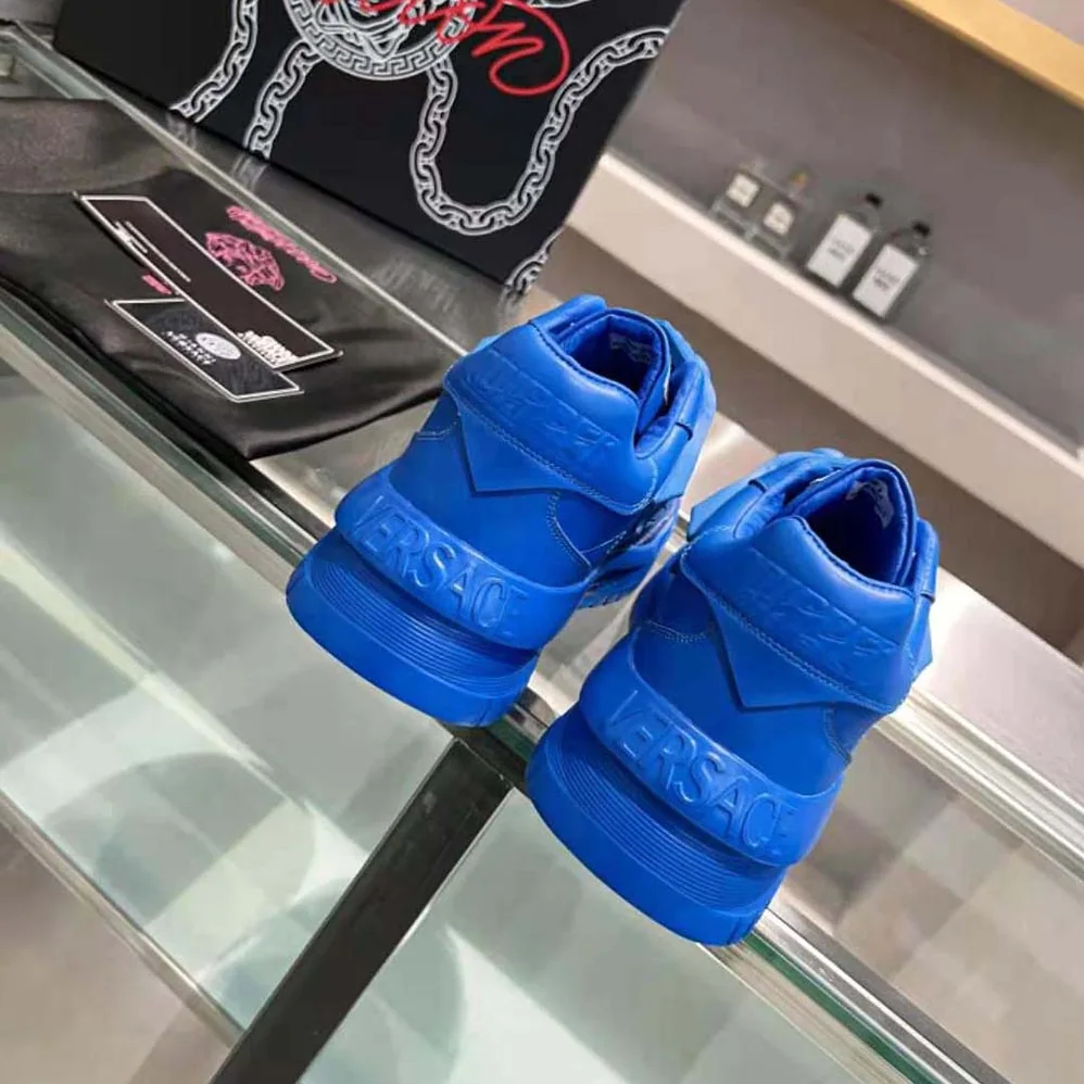 Versace Odissea Sneakers are Set on Rubber Soles with Perforated Toe Caps for Unisex in Blue Versace Odissea Sneakers are Set on Rubber Soles with Perforated Toe Caps for Unisex in Blue