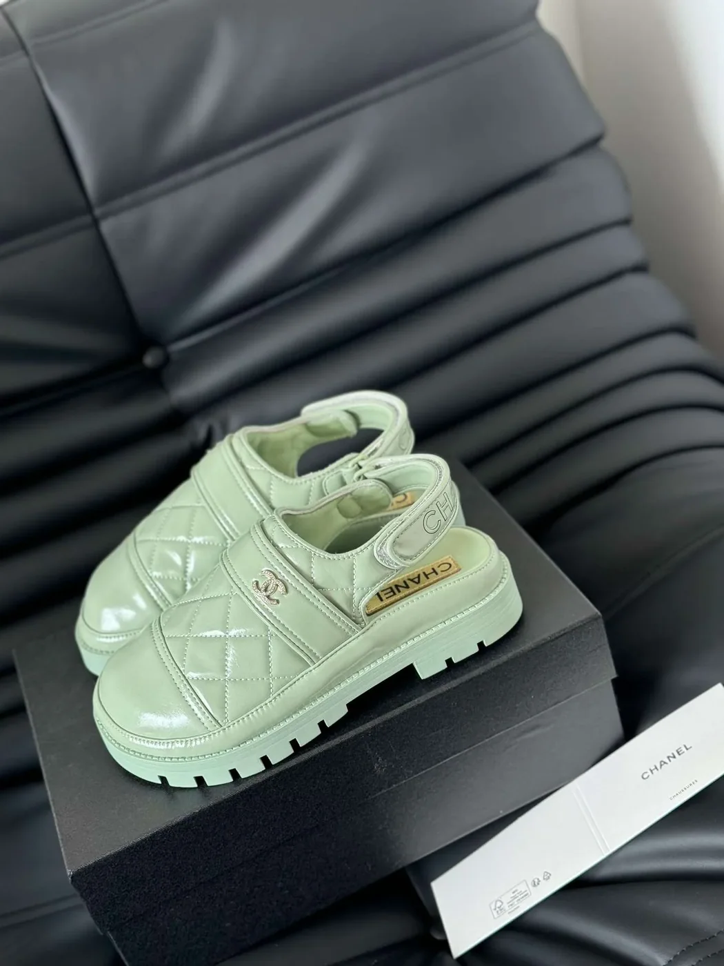 Chanel Velcro Sandal Green